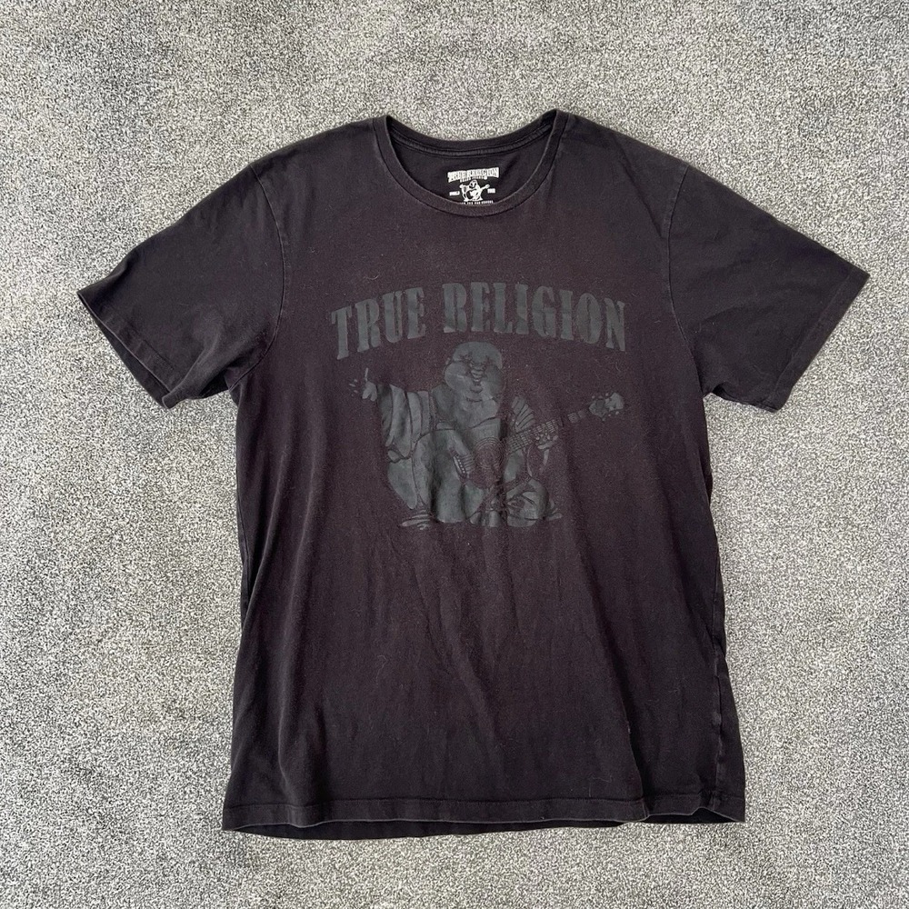 True Religion Buddha Graphic T Shirt Black Tonal Logo Short Sleeve Men's XL